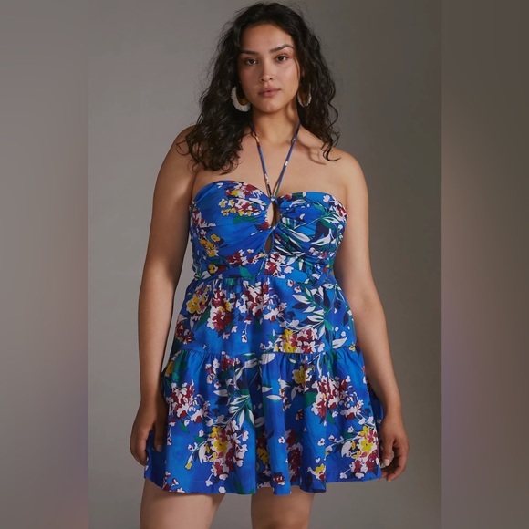 Anthropologie Emily Floral Halter Mini Dress - Picture 4 of 17